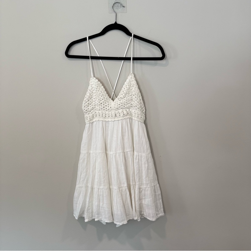 NWT Aerie Cream Women Juniors Halter Crochet Summer Dress size Small 1893